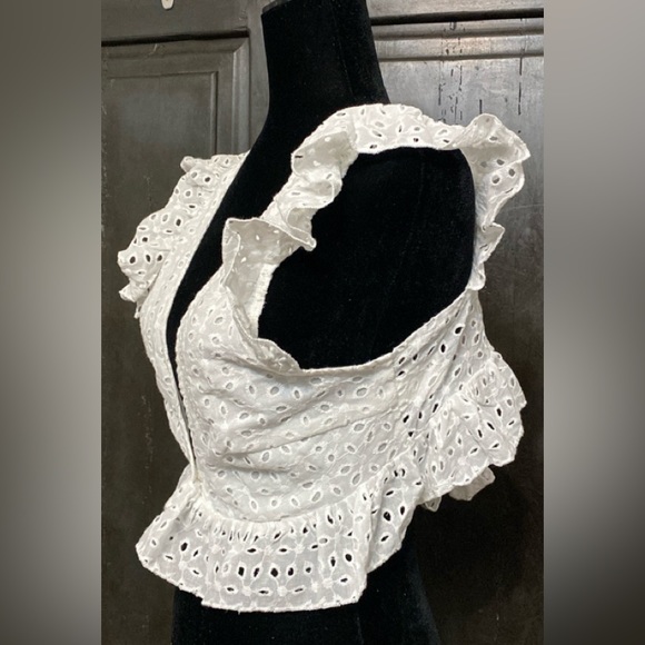 SHEIN White eyelets Ruffle Cropped top - Size medium, NWNT with bag - Picture 2 of 8